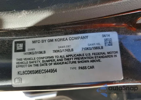 2014 Chevrolet Spark 1Lt z USA, uszkodzony, nr VIN KL8CD6S96EC544954